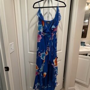 Lulus Vibrant Blue Asymmetrical Floral Dress